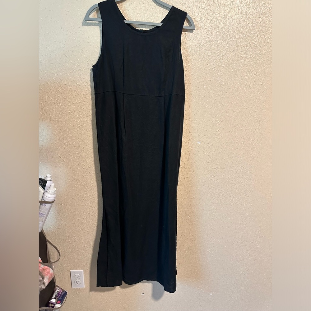 Flax Linen Midi Dress Size‎ Small Black Sleeveless Lagenlook